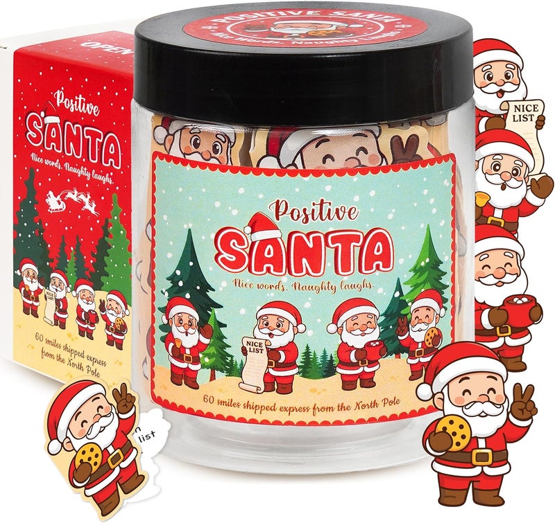 BOYESE Positive Santa Jar with 60 Daily Affirmation Card, Christmas Gifts for Teens, White Elephant Gifts, Christmas Stocking Stuffer for Teen Girls, Teen Boys, Women, Men, Coworkers, Sisters, Friends - Image 1